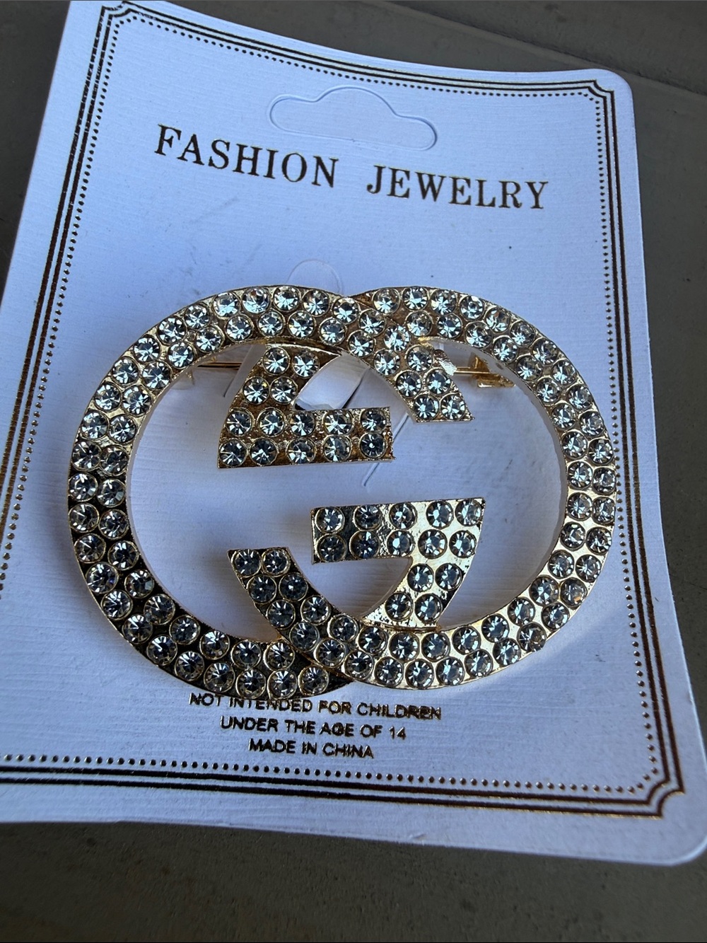 Fashion Jewelry Gold Crystal Interlocking Circle Brooch